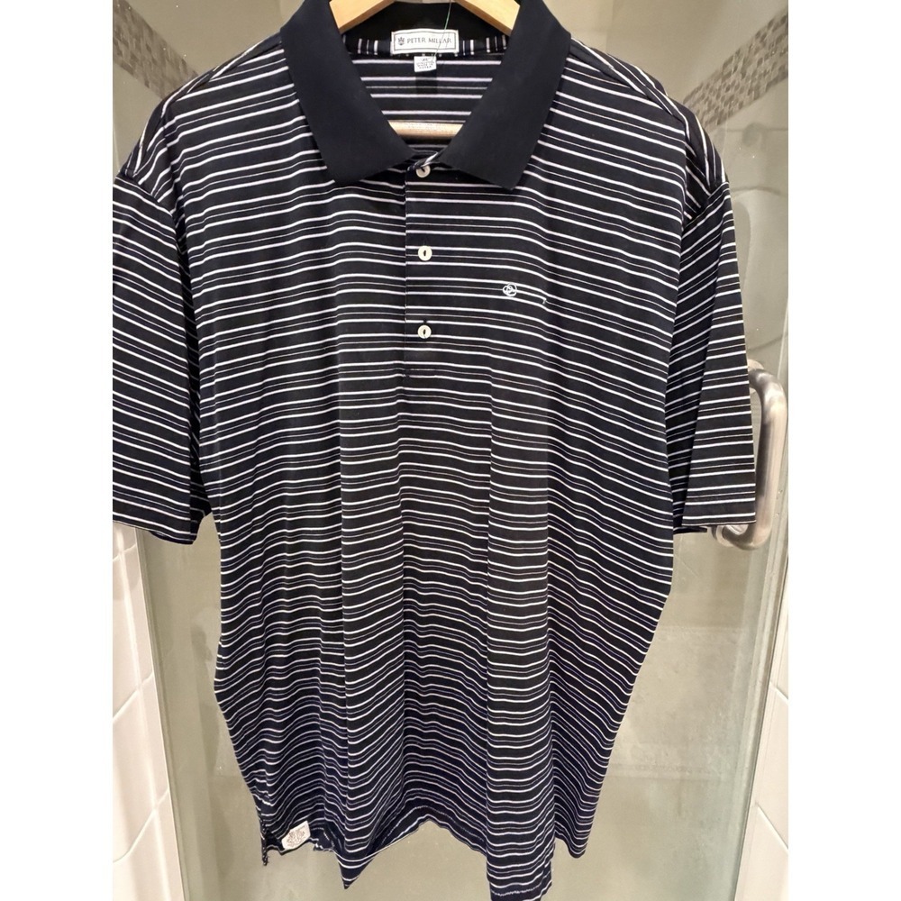 Peter Millar Men's XL Classic Polo Black and White Stripe NWOT
